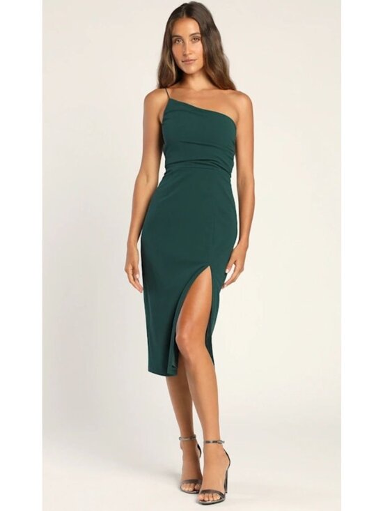 Lulus Dresses & Skirts - Lulus Elegant Allure Hunter Green One-Shoulder Sleeveless Midi Dress Size Lg NWT